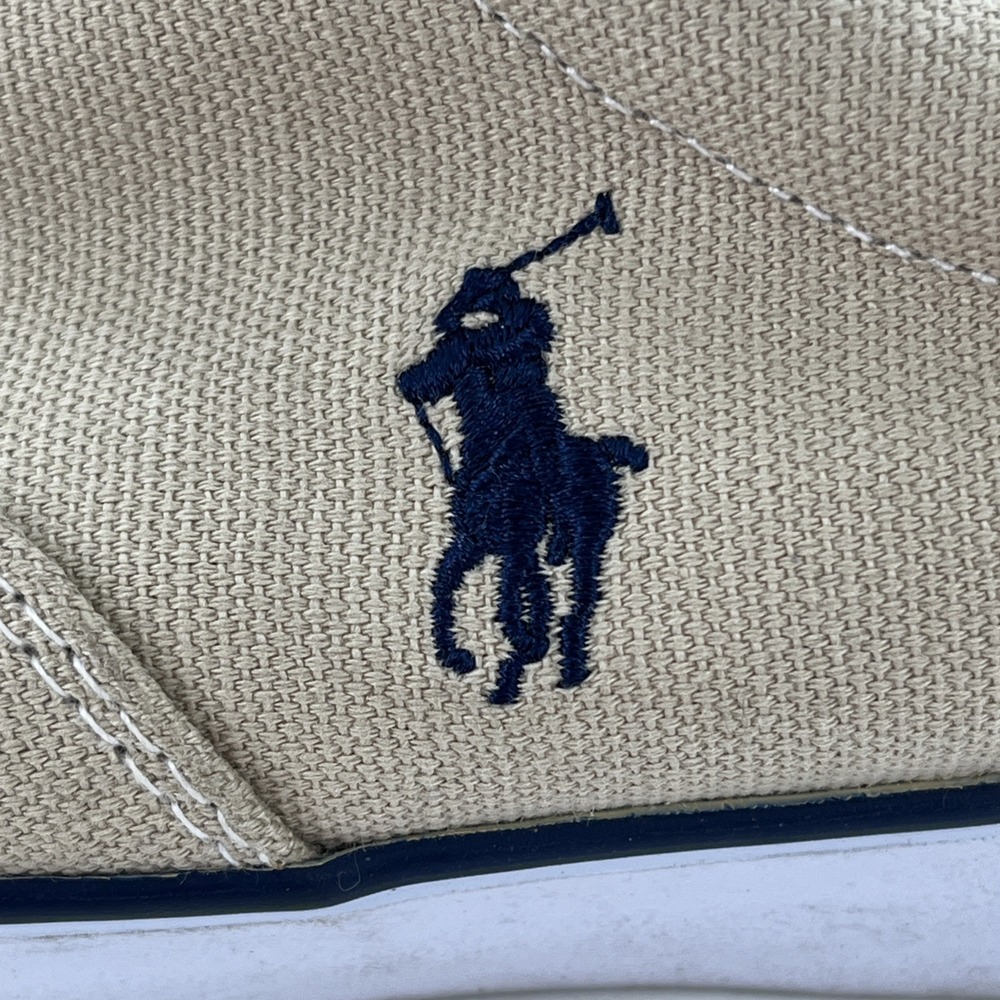 Polo Ralph Lauren Canvas Sneakers Lace Up Beige‎ Tan Casual Shoe Pony - Picture 16 of 16